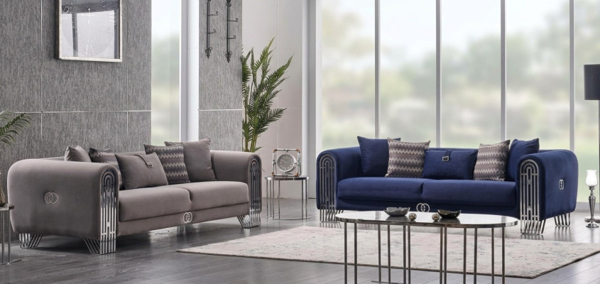 Komplett Set 2 tlg Luxus Möbel Polster Stoff Sofagarnitur 3+3 Sitzer Neu