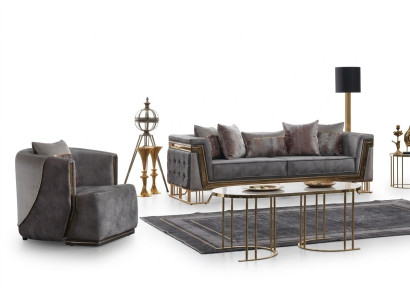 Grau Sofagarnitur 3+1 Sitzer mit Edelstahl Couch Sofa Polster Set 2tlg