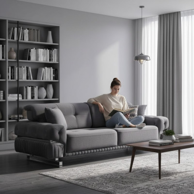 Graues Sofa Komplett Wohnzimmermöbel Luxus Polstergarnitur Dreisitzer