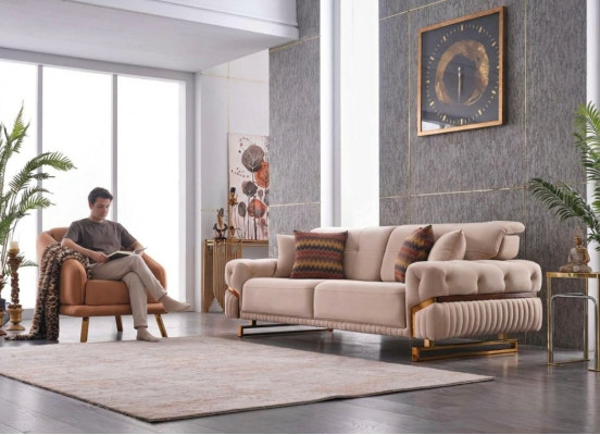 Wohnzimmer Couchgarnitur Sessel Dreistzer Komplettes Möbel Set Design 3+1