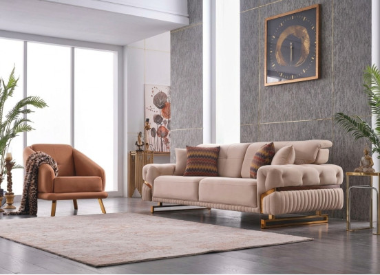 Wohnzimmer Couchgarnitur Sessel Dreistzer Komplettes Möbel Set Design 3+1