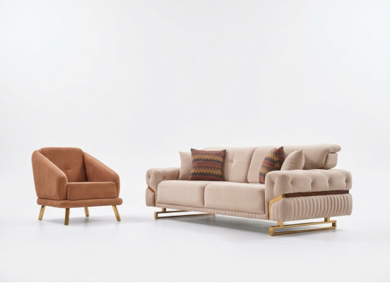 Wohnzimmer Couchgarnitur Sessel Dreistzer Komplettes Möbel Set Design 3+1