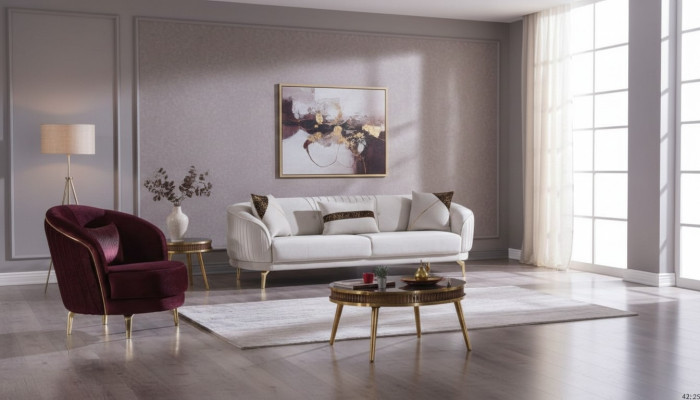 Sofagarnitur Edelstahlfüße Dreisitzer + Sessel Moderne Wohnzimmer Couch