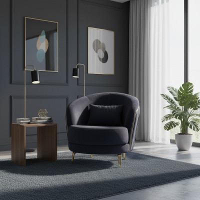Moderner Sessel Luxus Edelstahlfüße Wohnzimmer Sitzer Holz Polstermöbel