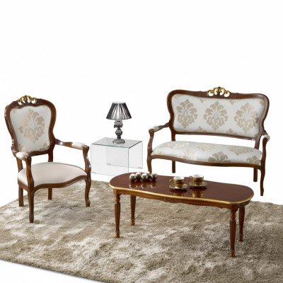 Klassische Sitzgarnitur Zweisitzer Sessel Couchtisch Designer Holzmöbel