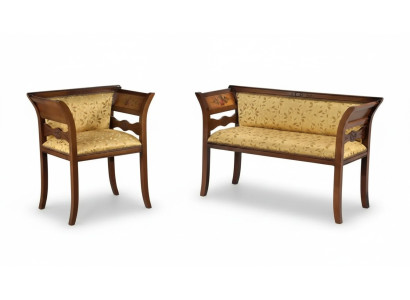 Designer Sitzgarnitur Polsterbank Luxus Sitzmöbel Stoff Stuhl 2+1 Sitz