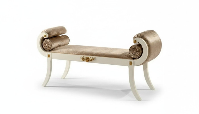 Klassische Beige Polsterbank Sitzbänke Sitzmöbel Designer Holzmöbel