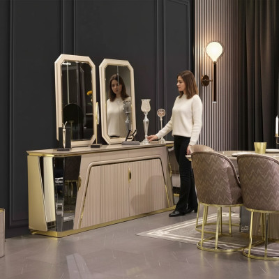 Modernes Esszimmer Set Esstisch Anrichte mit Spiegel neu Luxus Einrichtung Neu