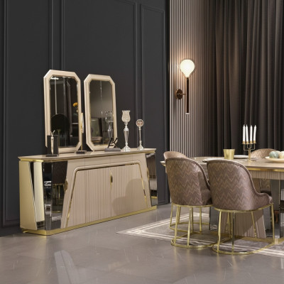 Modernes Esszimmer Set Esstisch Anrichte mit Spiegel neu Luxus Einrichtung Neu