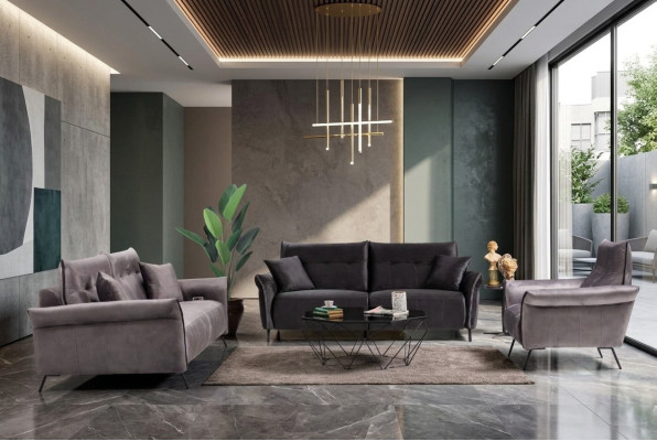 Modern Sofagarnitur Set 3 tlg Luxus Sessel Wohnzimmer Garnitur Dreisitzer Sofas
