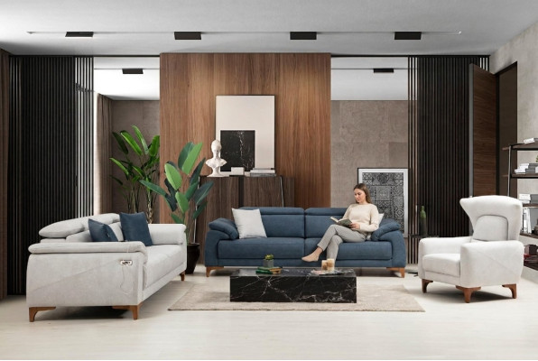 Wohnzimmer Set Modern Luxus Sofagarnitur 3 tlg Polster Möbel Textil Neu