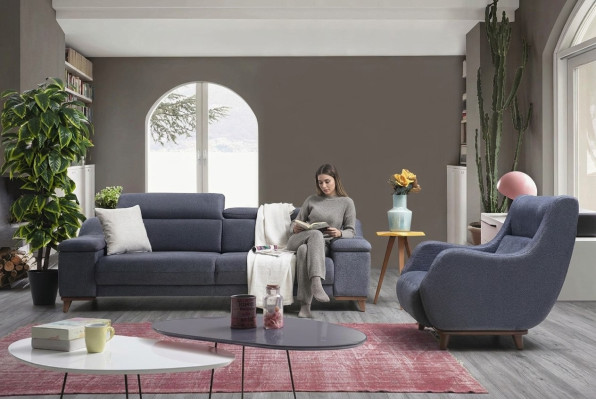 Wohnzimmer Komplett 2 tlg Dreisitzer Sofa Modern Sessel Textil Neu Möbel Couch