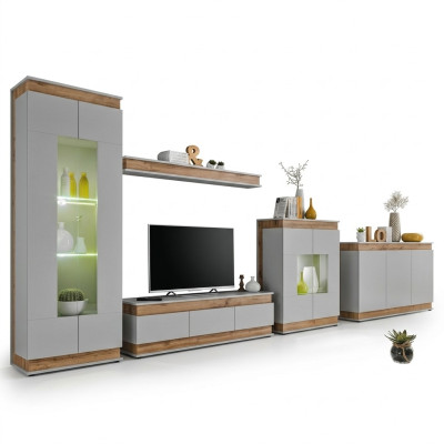 Wohnzimmer Set 5 tlg TV Ständer Modern Vitrine Holz Möbe Luxus Kommode Neu
