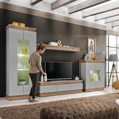Luxus Modern Wohnzimmer Set 4tlg. Wohnwand Vitrine Regal Holz Möbe Neu