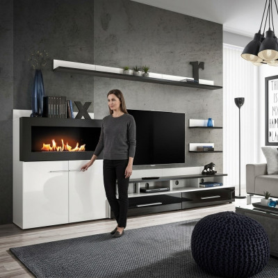 Wohnwand TV-Ständer Kommode mit eingebautem Kamin Designer Möbel Moderne