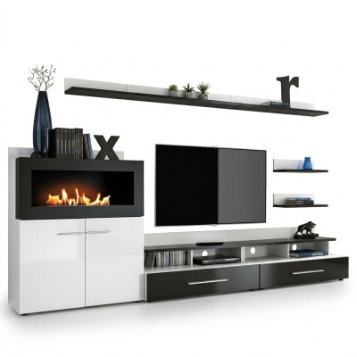 Wohnwand TV-Ständer Kommode mit eingebautem Kamin Designer Möbel Moderne