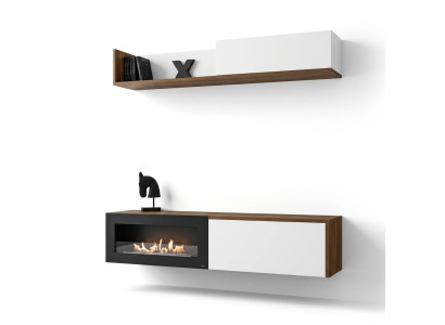 Wohnzimmer TV Ständer mit Kamin Wohnwand Wandregal Holz Möbel Neu
