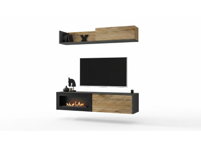 Wohnwand tv Möbel Wohnzimmer Regal TV Ständer mit KaminModern Holz Braun
