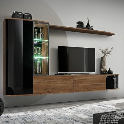 Wohnwand Set Luxus Wohnzimmer TV Ständer Holz Wandregal Wandschrank Neu