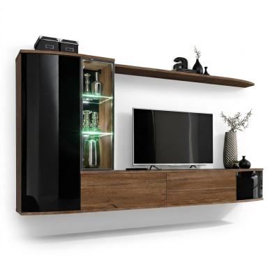 Wohnwand Set Luxus Wohnzimmer TV Ständer Holz Wandregal Wandschrank Neu