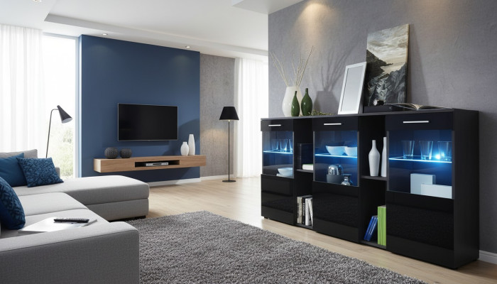 Schwarz Sideboard Designer Kommode Wohnzimmer Modern Holz Möbel