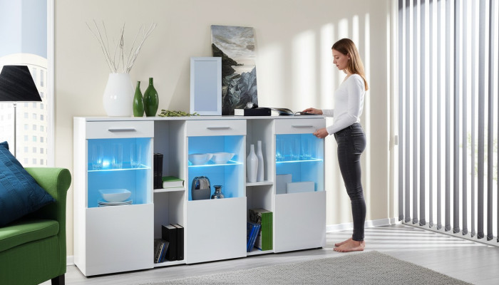 Designer Neu Weiß Kommode Luxus Wohnzimmer Modern Holz Möbel