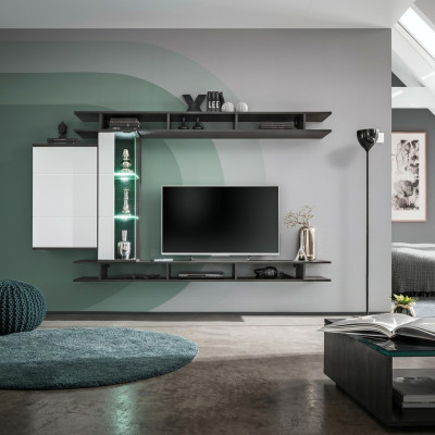 Modern Wohnwand Grau Designer Wohnzimmer Möbel Holz Wandschrank
