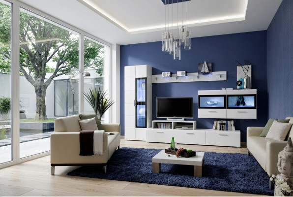 Wohnwand Luxus Set Wohnzimmer TV Ständer Vitrine Holz Wandschrank Neu