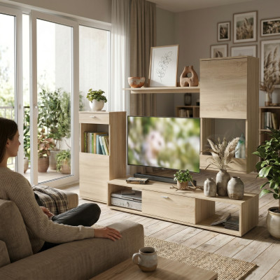 Wohnwand Modern Vitrine TV-Ständer Wohnzimmer Wand Regale Neu