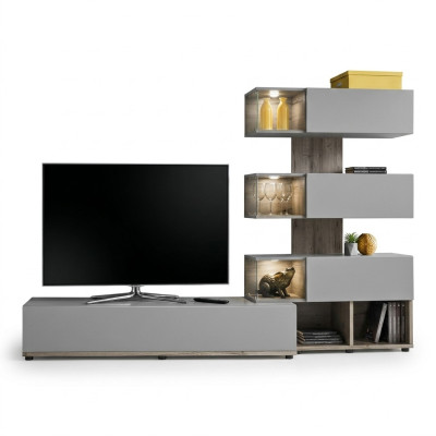 Grau Wohnwand Wohnzimmer Möbel Holz rtv TV-Ständer Moderne Design Einrichtung