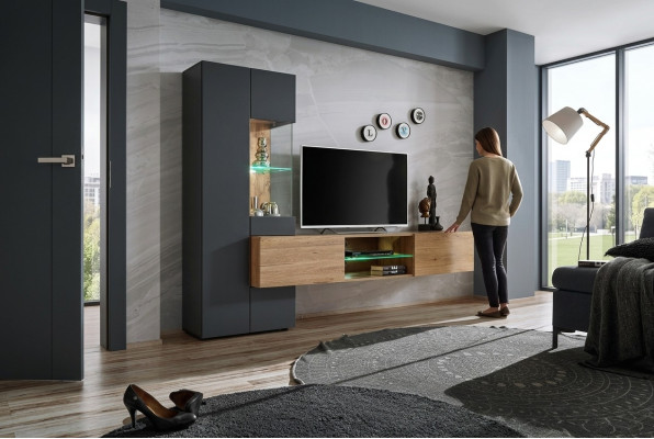 Grau Komplett Wohnwand Luxus Designer Regal Wohnzimmer Neu Einrichtung
