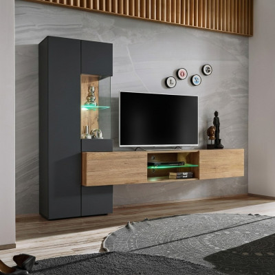 Grau Komplett Wohnwand Luxus Designer Regal Wohnzimmer Neu Einrichtung