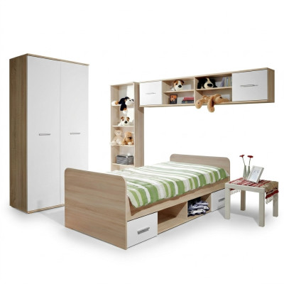 Kinderzimmer Komplett Bett Kleiderschrank Bücherregal Wandregal Set 5 tlg