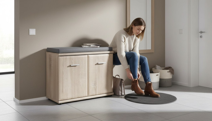 Schuhschrank Holz Möbel Schuhregal Grau Luxus Designer Möbel Moderne
