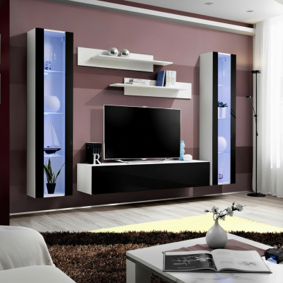 Luxusná obývacia izba komplet 5 kusov moderná nástenná vitrína čierna TV stojan