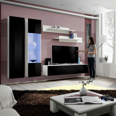 Moderný komplet do obývacej izby s TV stojanom a policami