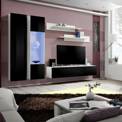 Moderný komplet do obývacej izby s TV stojanom a policami