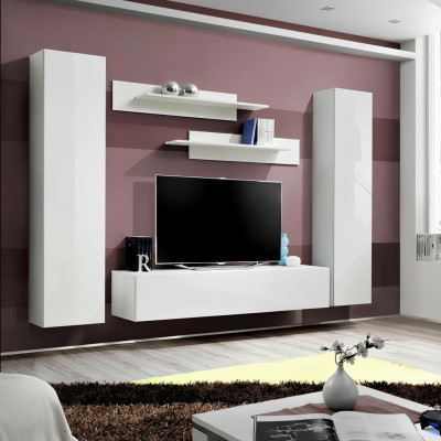 Wohnwand Komplette Wohnzimmer Einrichtung 5tlg. Set Wand Regale TV-Ständer