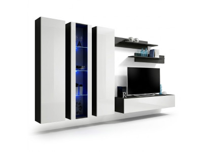 Moderný nábytok s vitrínou, TV stojanom, nástennými skriňami, obývacím regálom, nový