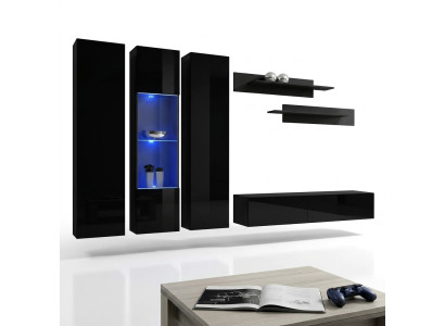 Wohnwand Set 6 tlg Luxus Wohnzimmer TV Ständer Holz Wandregal Wandschrank Neu