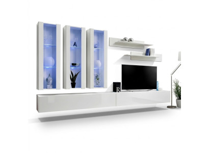Weiß Wohnwand Designer Hänge Vitrine TV Ständer Sideboard Holz Modern