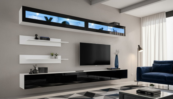 Wohnwand Set 6 tlg Luxus Wohnzimmer TV-Ständer Wand Regal Design Einrichtung