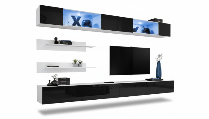 Wohnzimmer Set 6 tlg Luxus Wohnwand Wandschrank 2x TV-Ständer Design Einrichtung