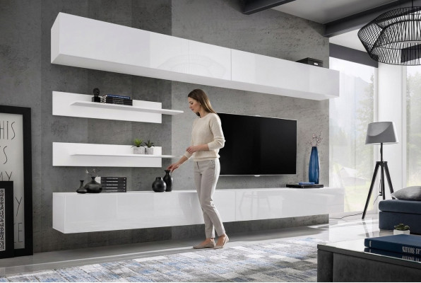 Weiß Wohnwand Wohnzimmer Set 6 tlg Luxus Modern Holzmöbel Wandschrank TV-Ständer