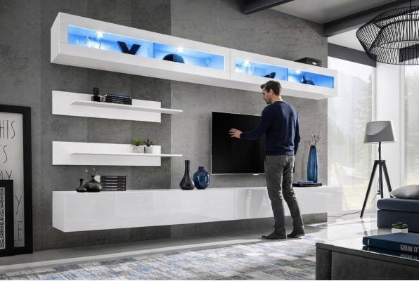 Modern Wohnzimmer Set 6 tlg 2x TV-Ständer Design Wandschrank Neu Holz Möbel