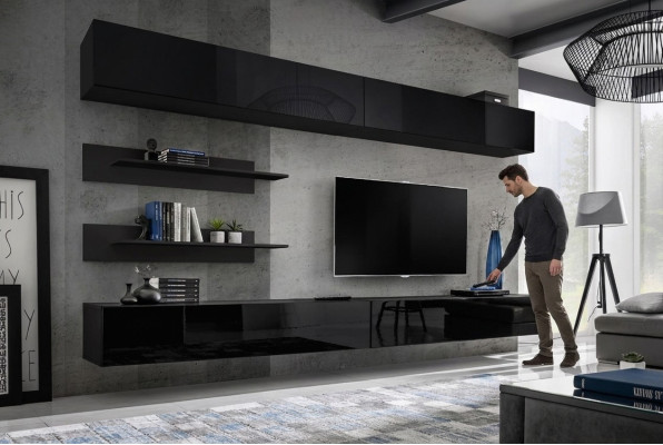 Wohnzimmer Wand Regal Garnitur 6tlg. Design Wohnwand Wandschrank Design