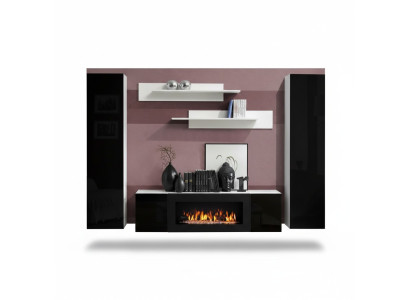 Wohnwand TV-Ständer mit Kamin Wohnzimmer Designer Wandregale Wandschrank Holz