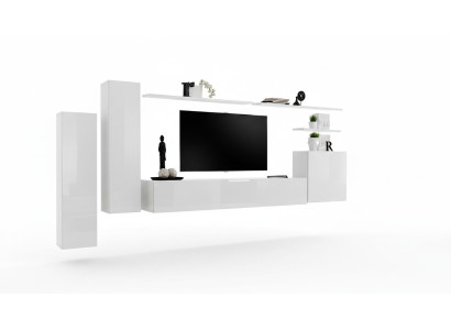 Wohnwand Wohnzimmer Set 7tlg Sideboard Wandregal Weiß TV-Ständer Wandschrank