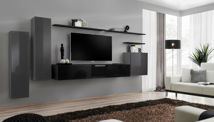 Luxus Wohnzimmer Moderne Designer Möbel Grau Wohnwand TV-Ständer Wandregal