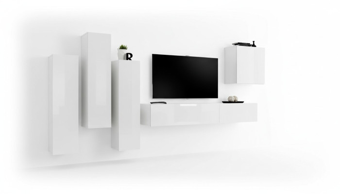 Wohnzimmer Garnitur Luxus Weiß Wandschrank Wohnwand Holz Möbel TV-Ständer